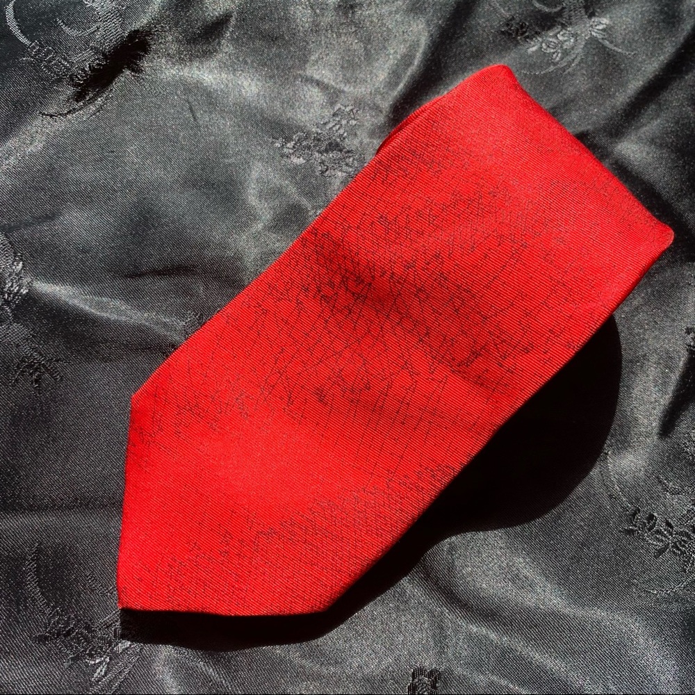 Valentino Bright Red & Black Sketched Silk Tie